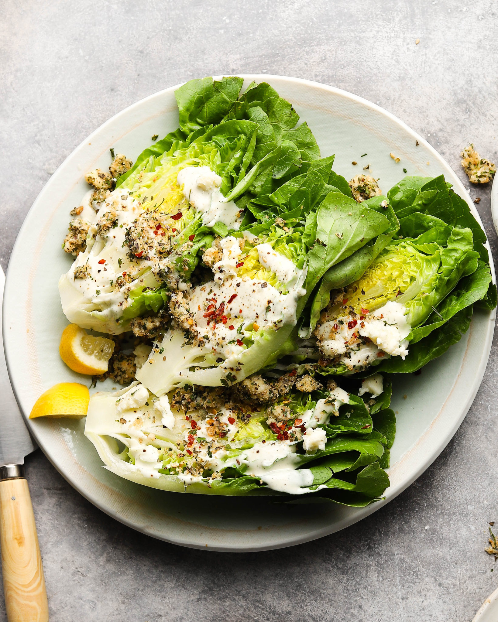 Little Gem Caesar Salad with Panko Breadcrumbs Lindsey Eats