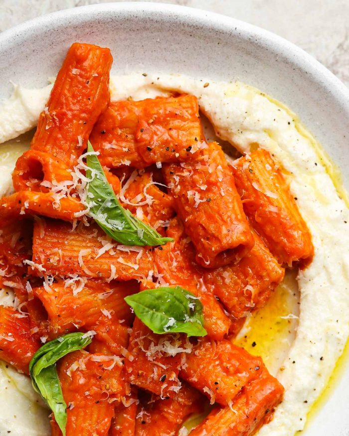 Spicy Rigatoni Alla Vodka with Whipped Ricotta | Lindsey Eats