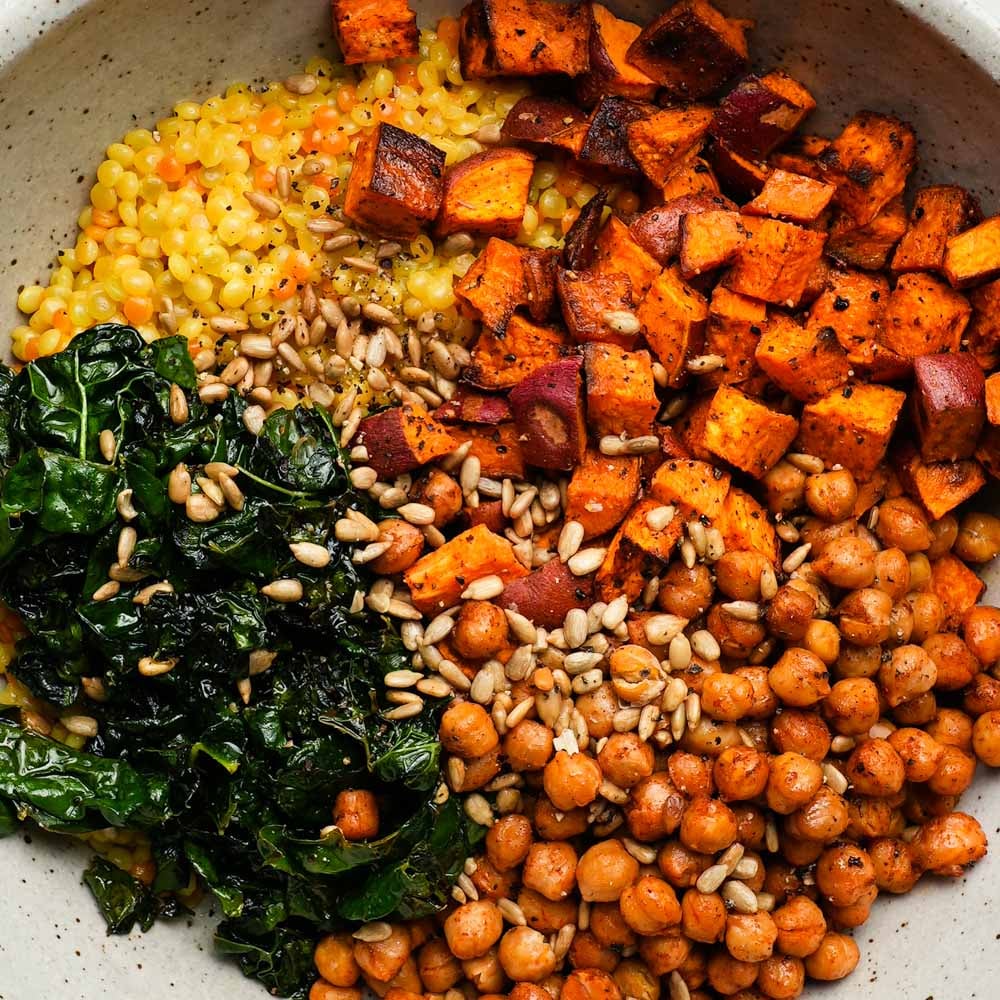 Sweet Potato and Kale Couscous with Spicy Basil Tahini Lindsey Eats