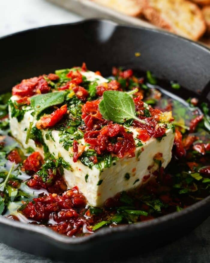 Baked Feta Cheese with Sun-Dried Tomatoes | Lindsey Eats