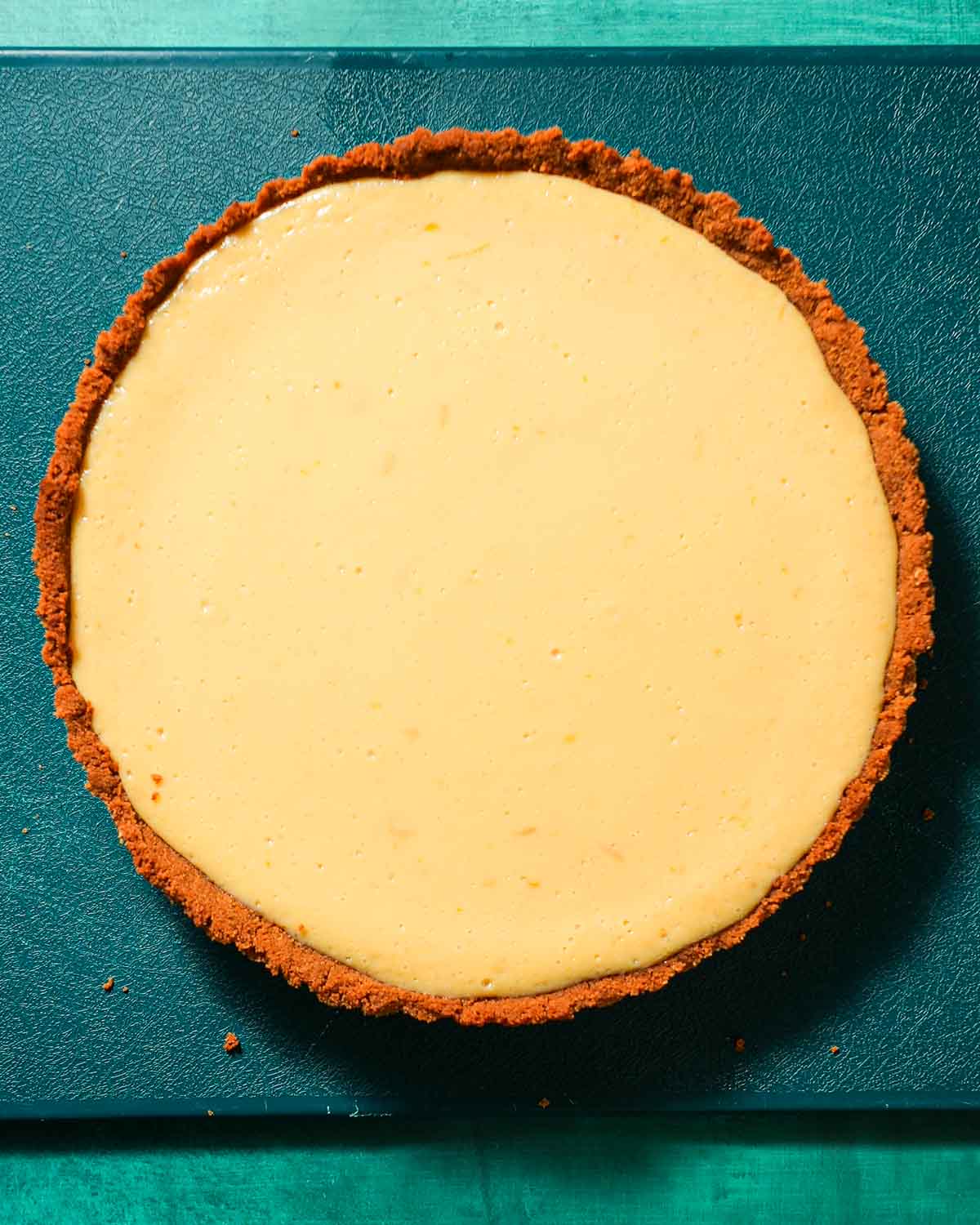 A finished meyer lemon pie ready to be chilled before adding whipped cream.